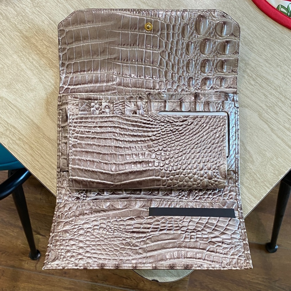 Brahmin Metallic Gray and brown Crocodile-Embossed Shoulder Bag and Wallet - Picture 2 of 10